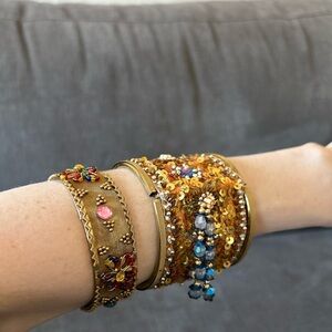 Traditional Indian bohemian beaded cuff bangle bracelet gold sequins metal